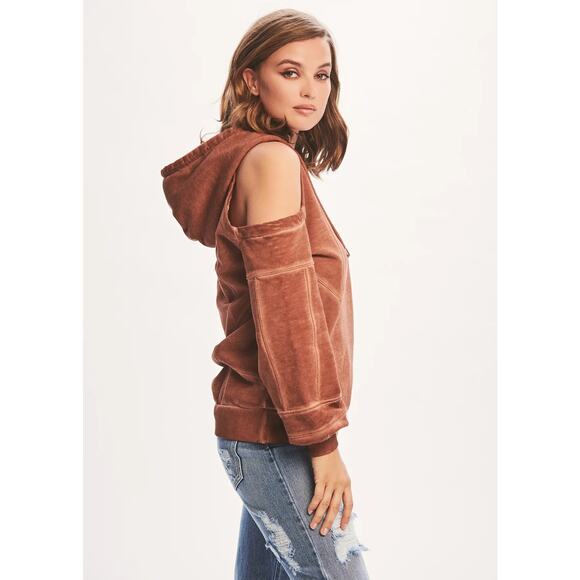RETROFETE Washed Terry Hoodie Glazed Ginger Cold Shoulder Pullover Size XS NEW - Picture 3 of 7